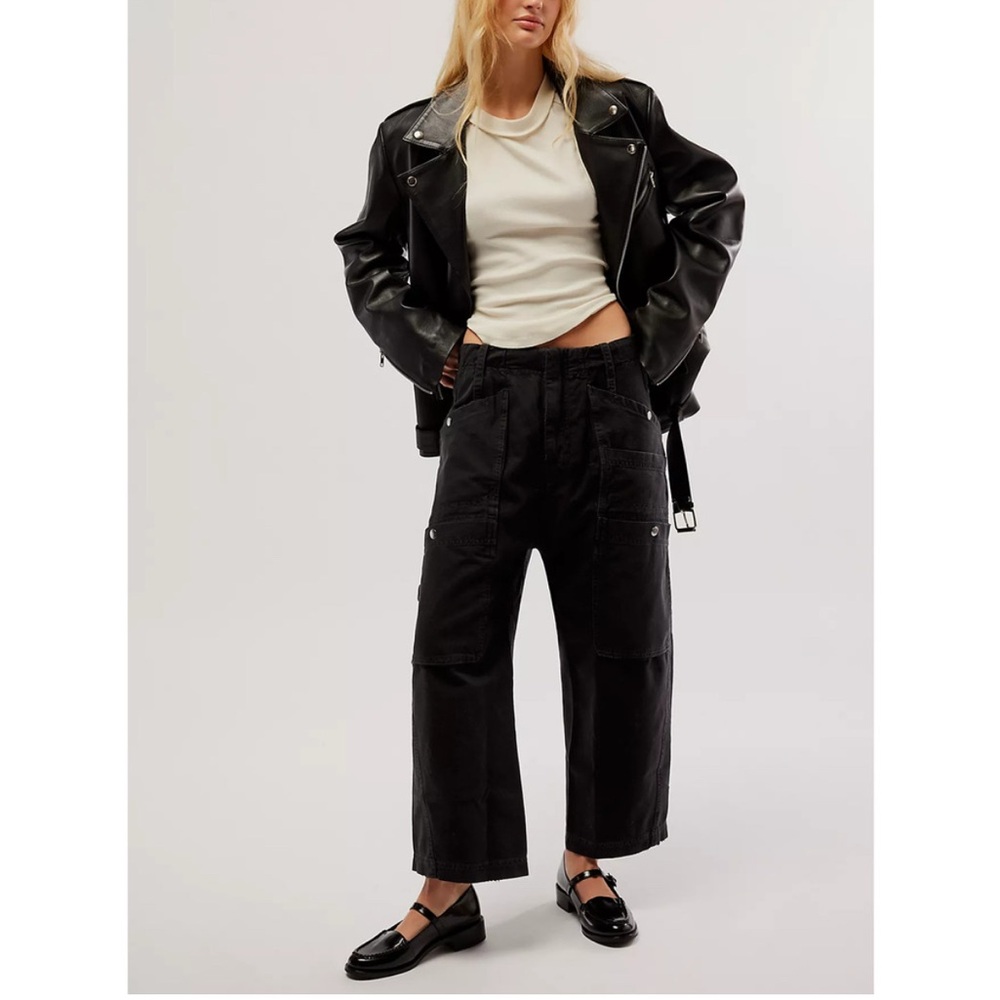Free People Black The Only One Carpenter Wide-Leg Jeans